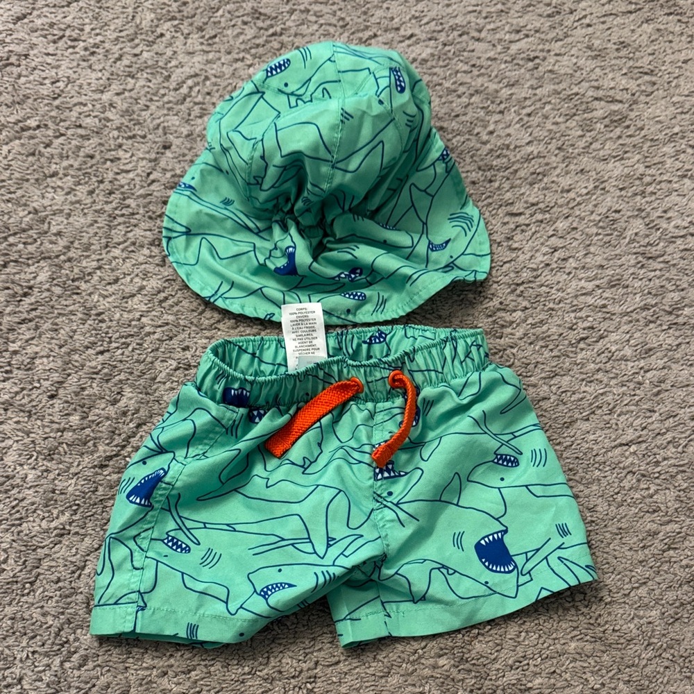 Green Shark Print Baby Swim Set
